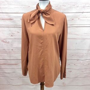 See By Chloe Bow Tie Nude Tan Burnt Sienna Accordion Pleated Sleeve Blouse